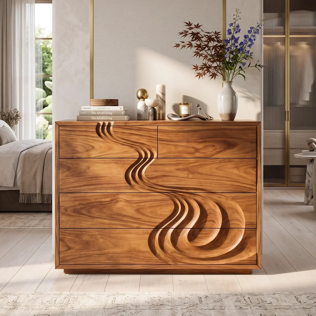 Hand-Carved Front Solid Wood Dresser, 32 To 71 Inch Wide