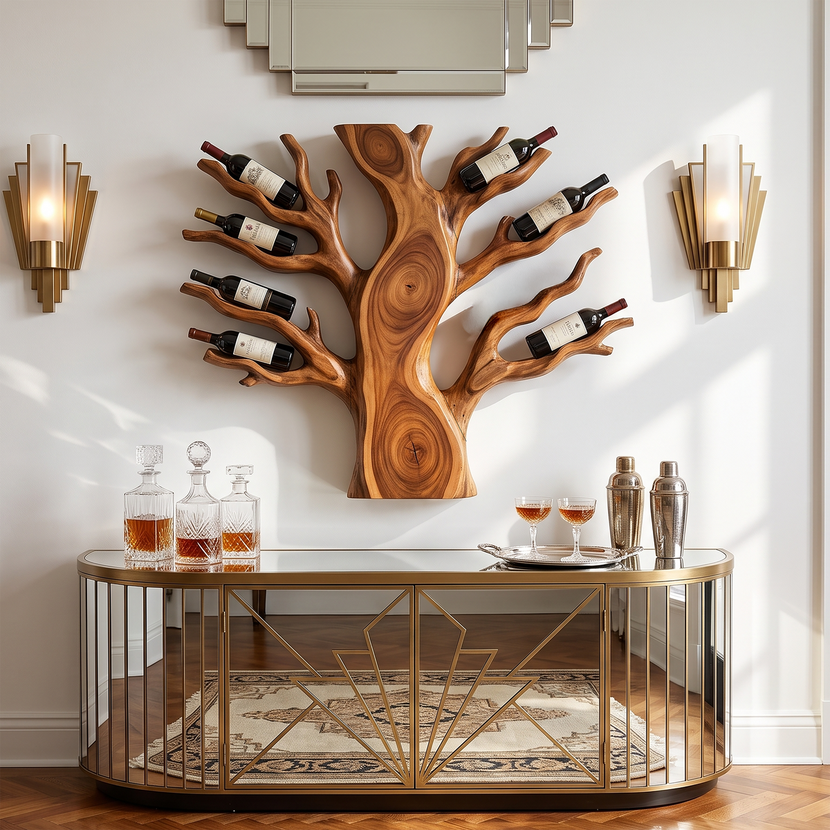 Floating Wall Wine Rack In Solid Wood For Living Rooms, 64 to 76 Inch