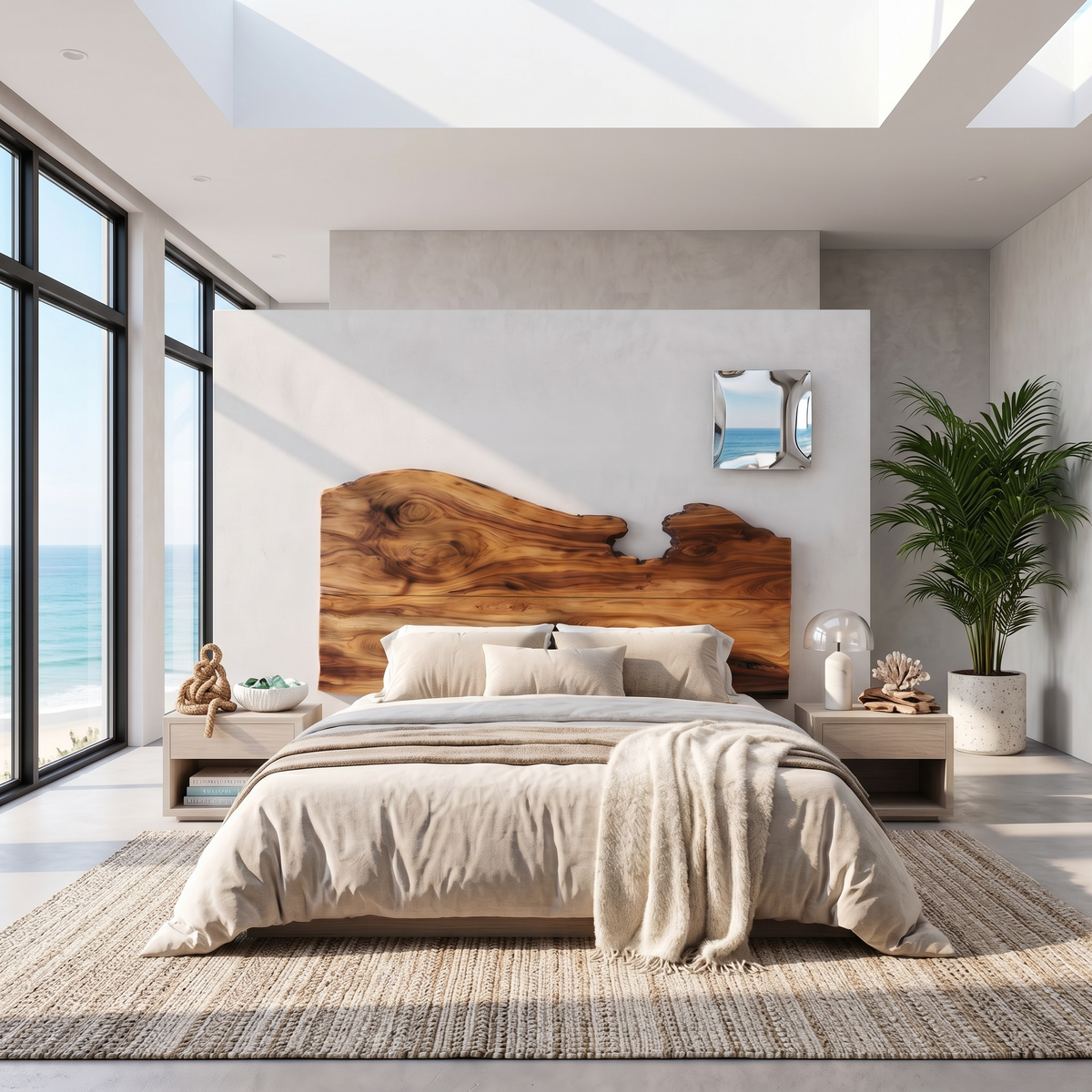 Natural Live Edge Wall Headboard For Queen Or King Bed, 2 Inch Thick