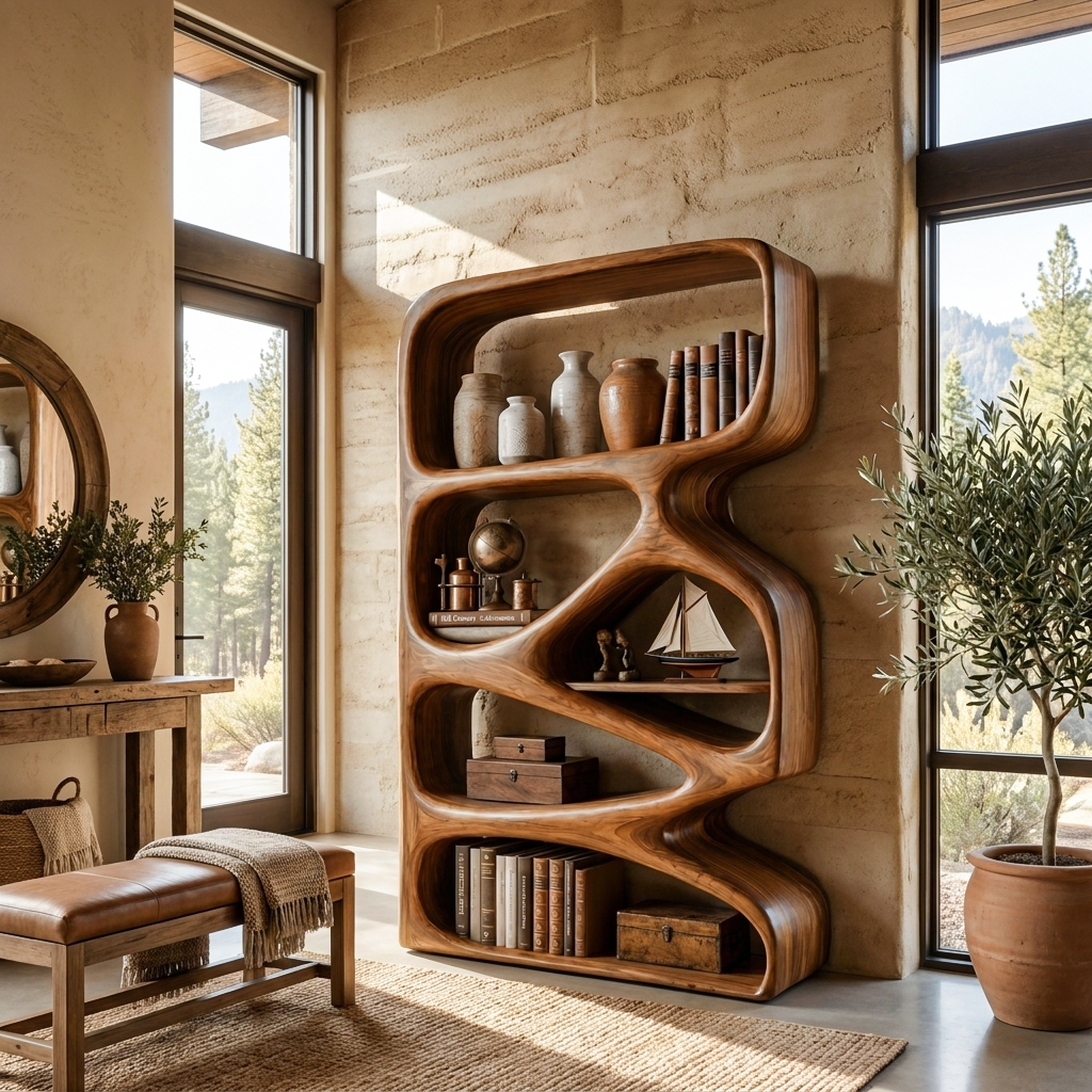 Artistic Wooden Bookshelf With Functional Open Display Shelving For