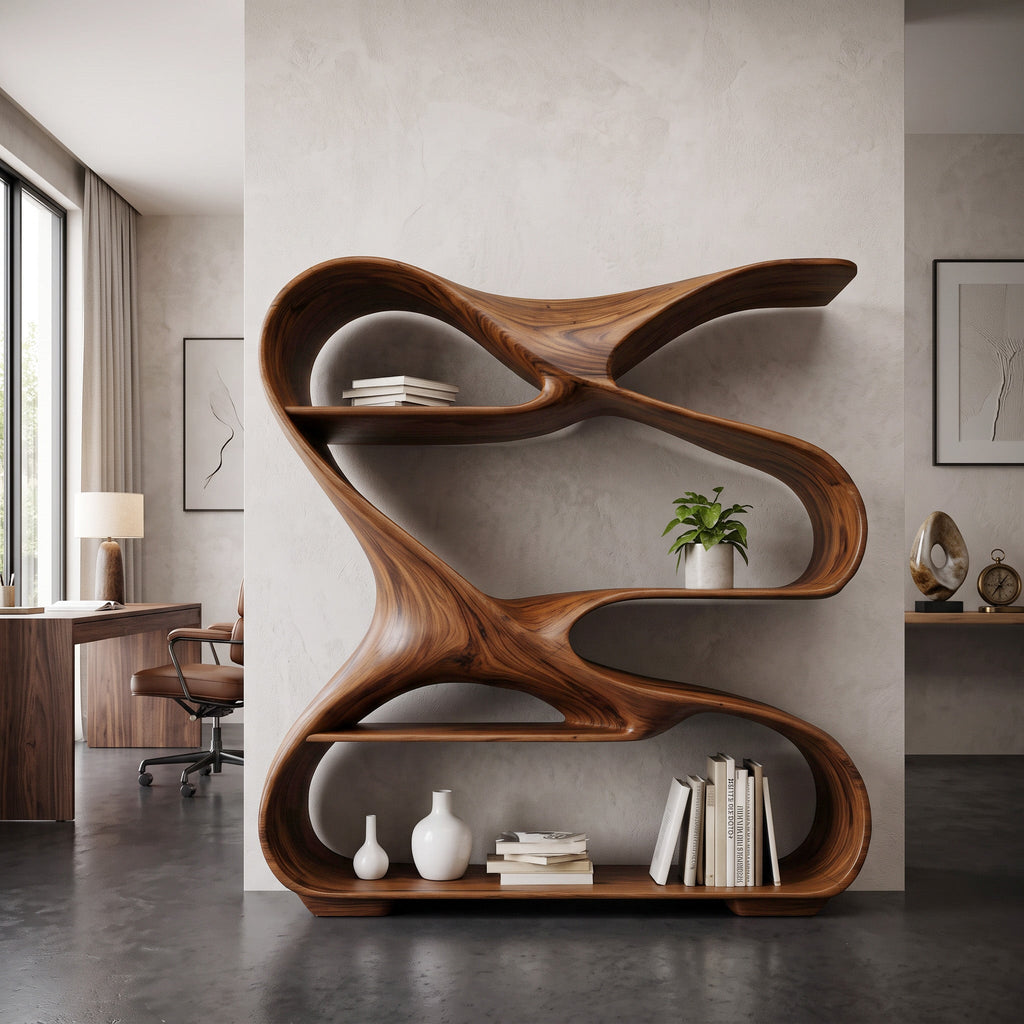 Freeform Curved Wood Display Shelf for Home Office, 47 to 79 in Tall