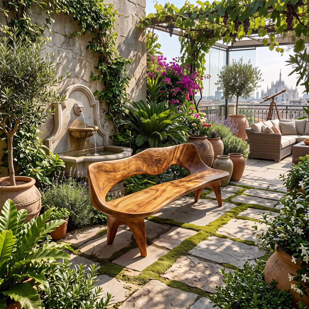 Handcrafted Curved Wood Bench For Outdoor Furniture Styling