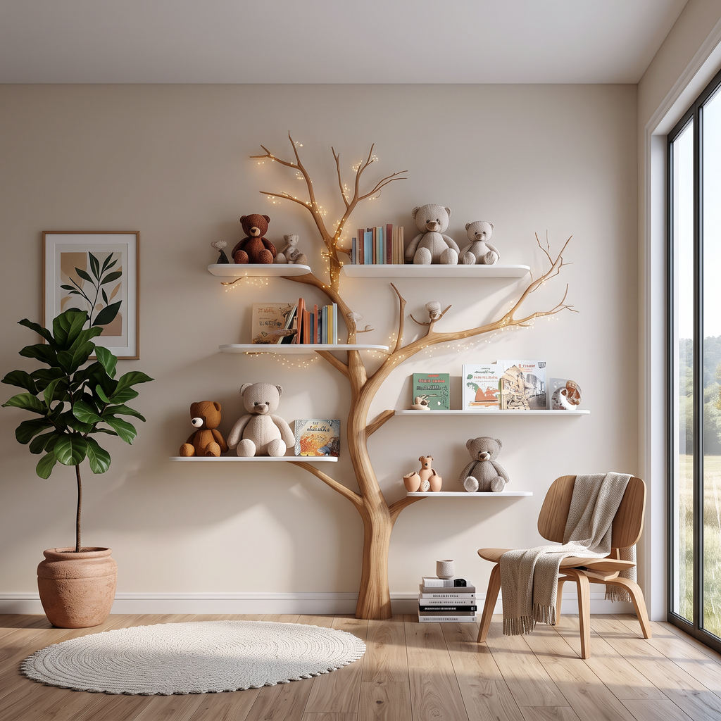 Tree Branch Bookshelf, Mid Century Wall Shelf for Nursery or Bedroom