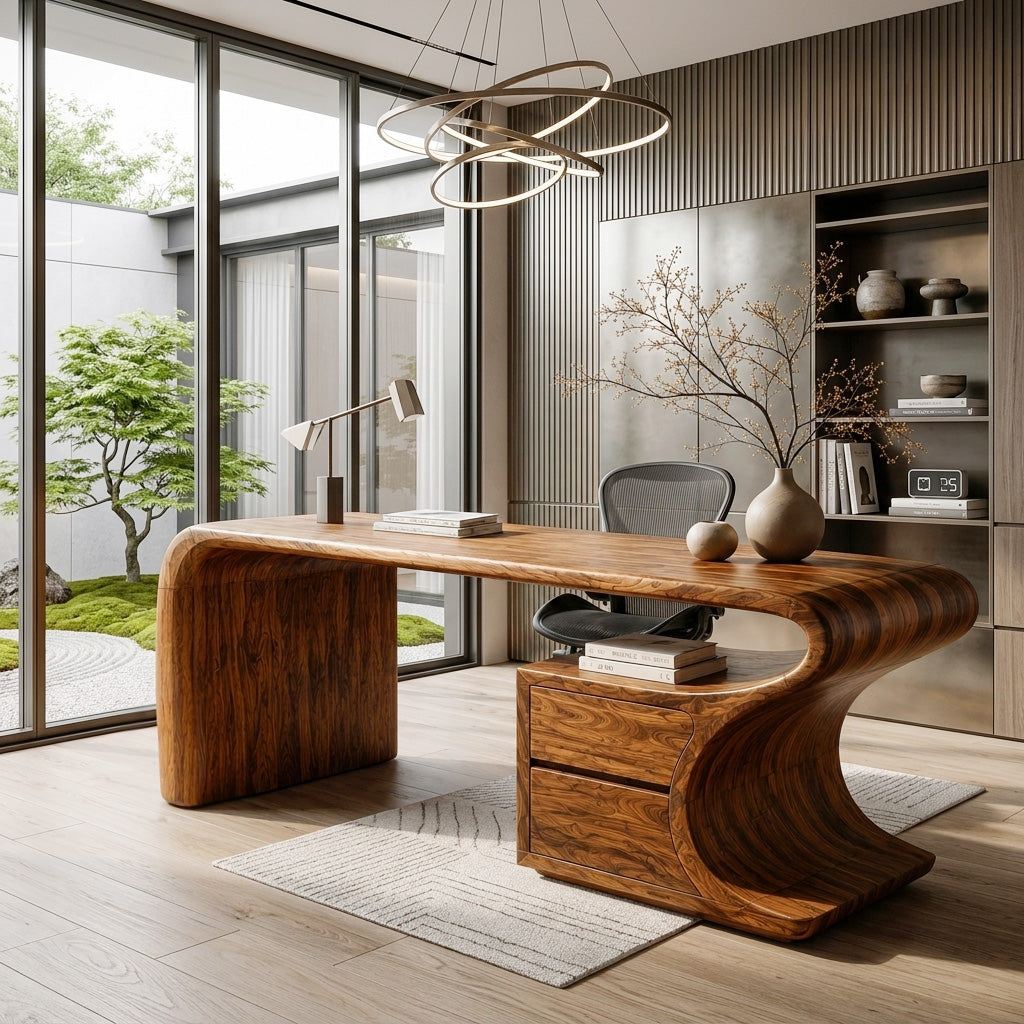 Modern Sculptural Desk With Drawers For Home Office And Studio