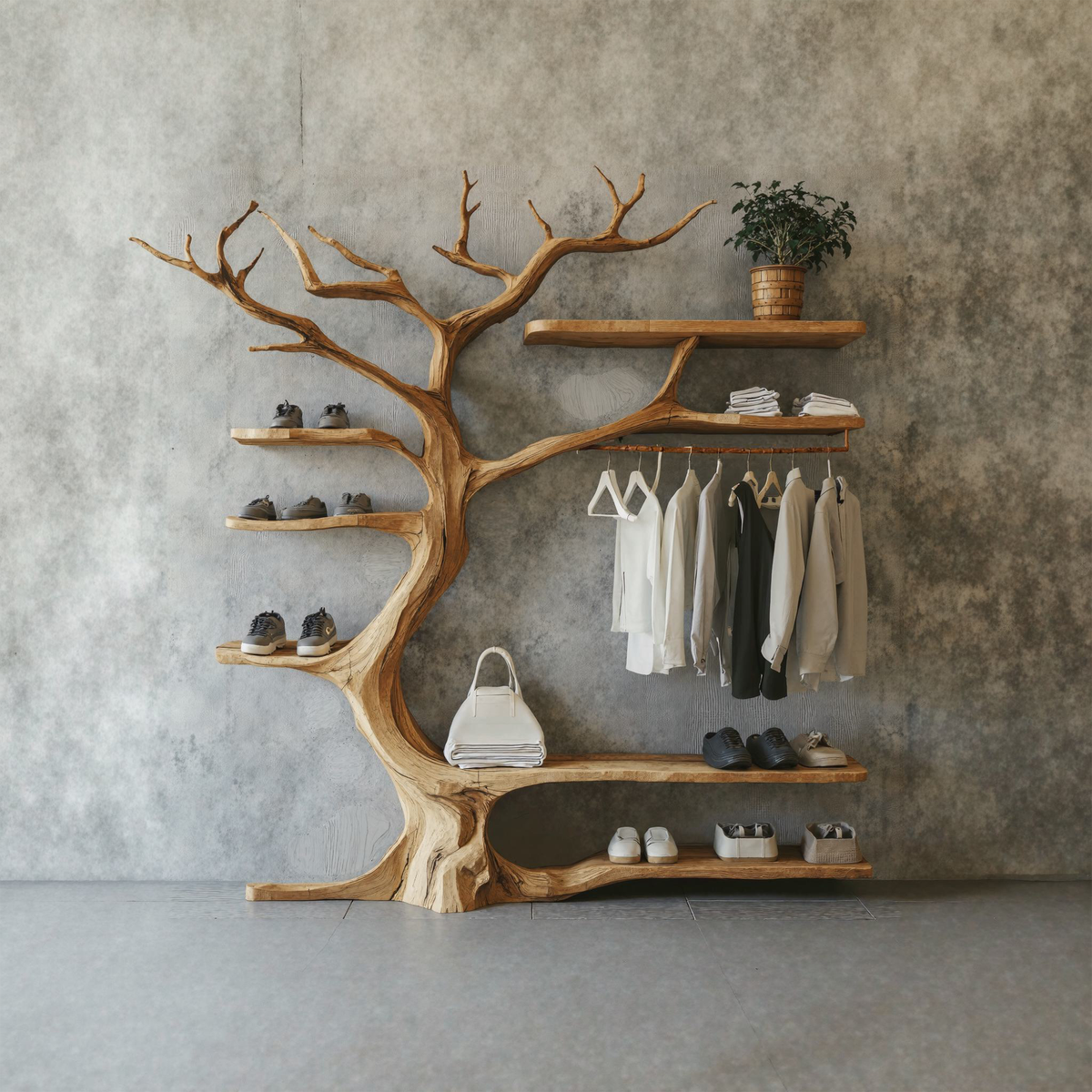 Branch Arm Clothes Rack with Built-In Shoe Bars, 70 x 60 Inch