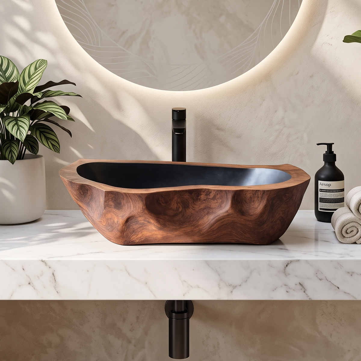 Mid Century Solid Wood Sink For Modern Bathroom Makeover