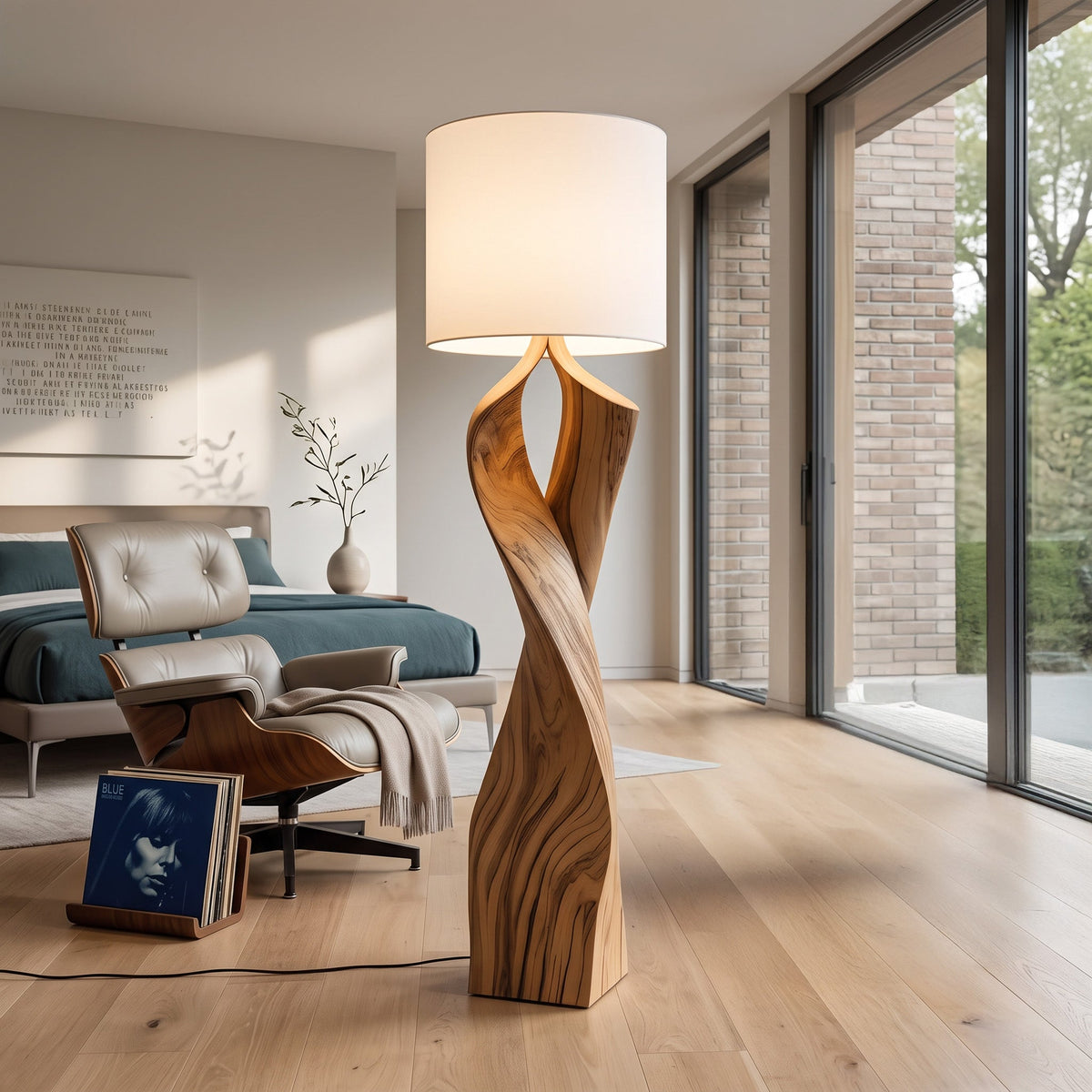 Twisted Wood Floor Lamp, Sculptural Solid Wood Standing Light