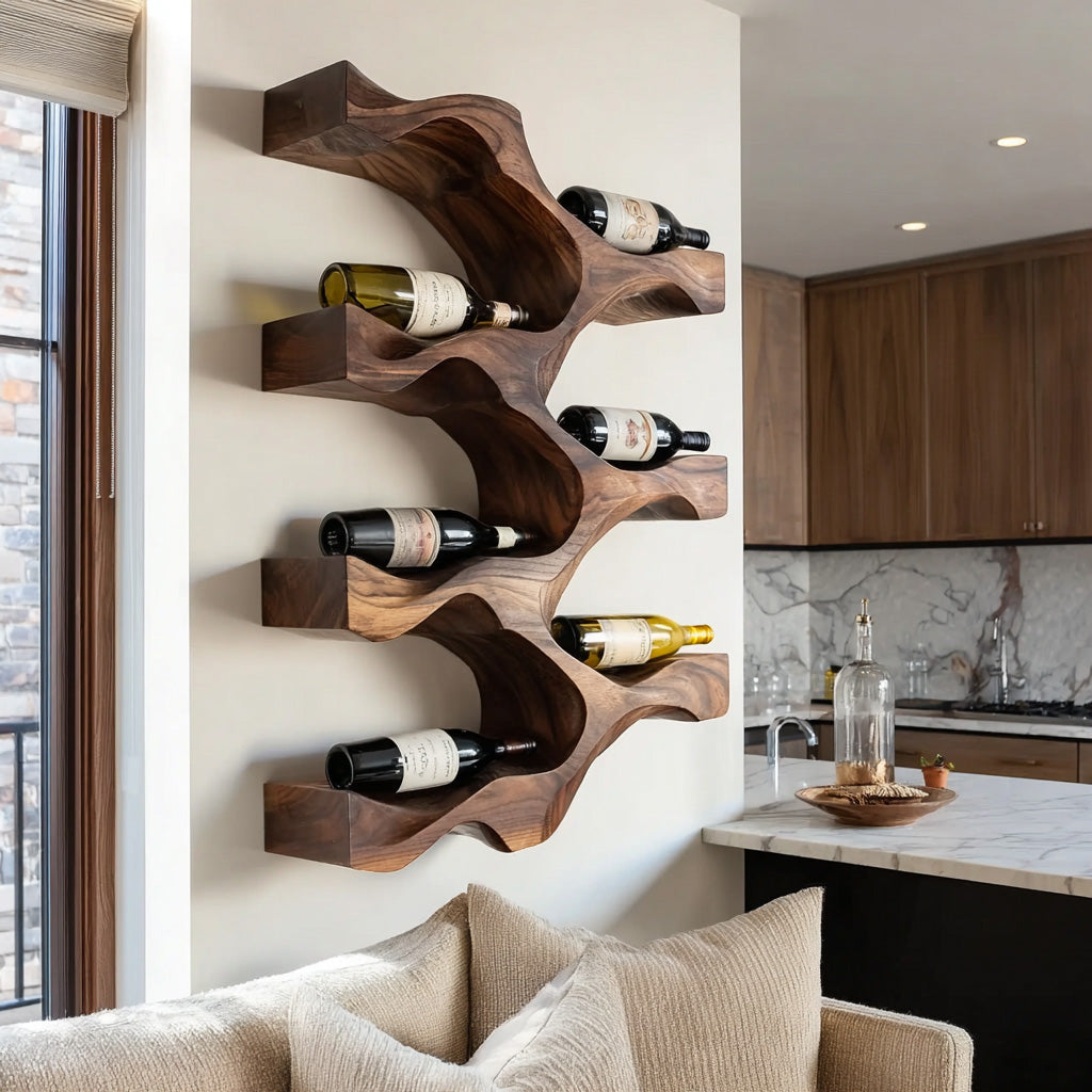 Vertical Wall-Mounted Wood Wine Rack For Kitchens, 31 to 59 Inch