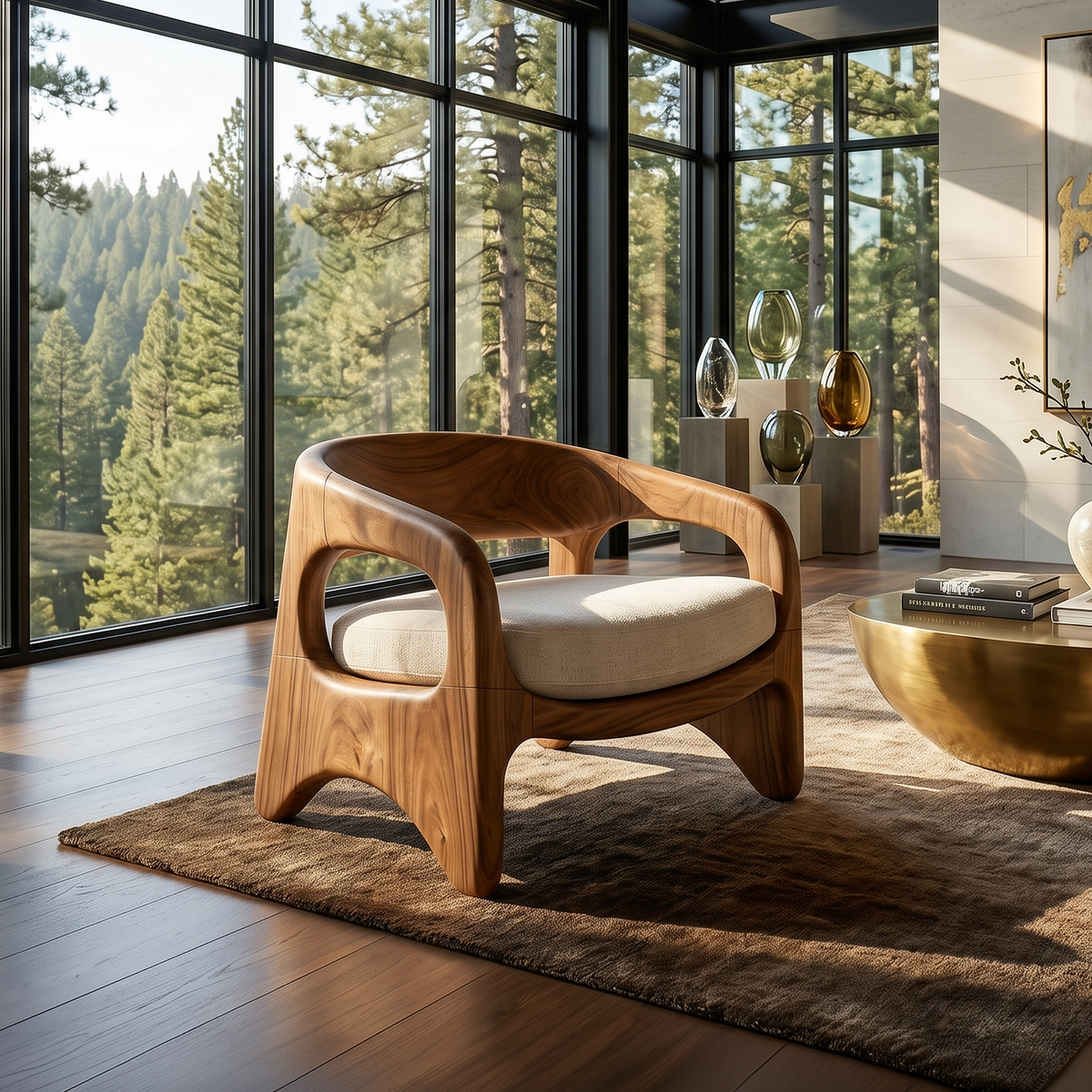 Soft Contour Wood Accent Chair For Coastal Living Rooms