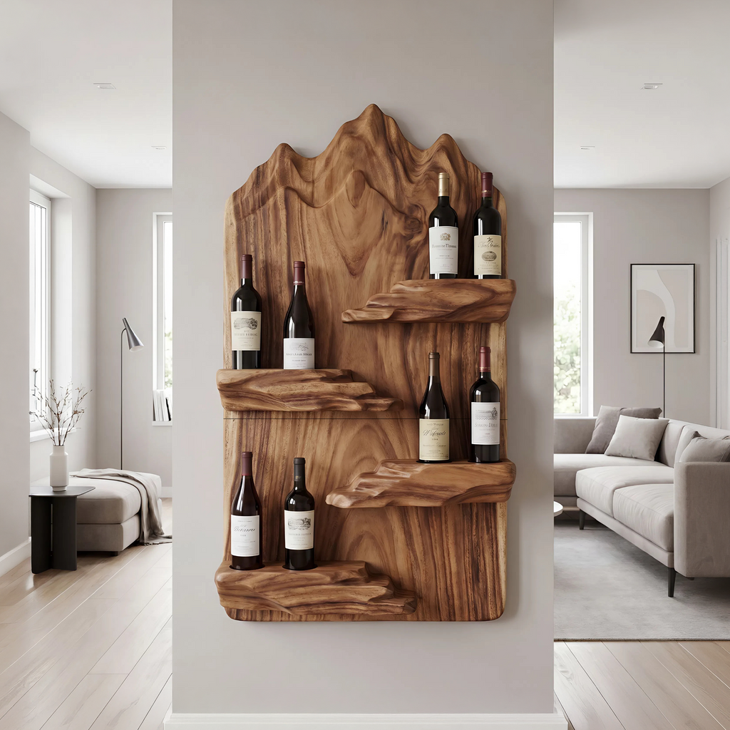 Landscape-Inspired Wall Bottle Holder In Solid Wood
