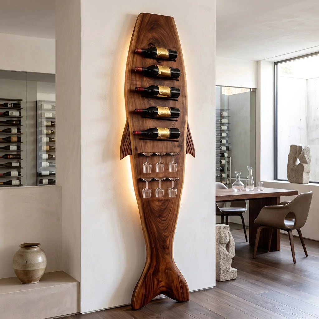 Modern Sculptural Wine Rack With Glass Holder For Dining Room