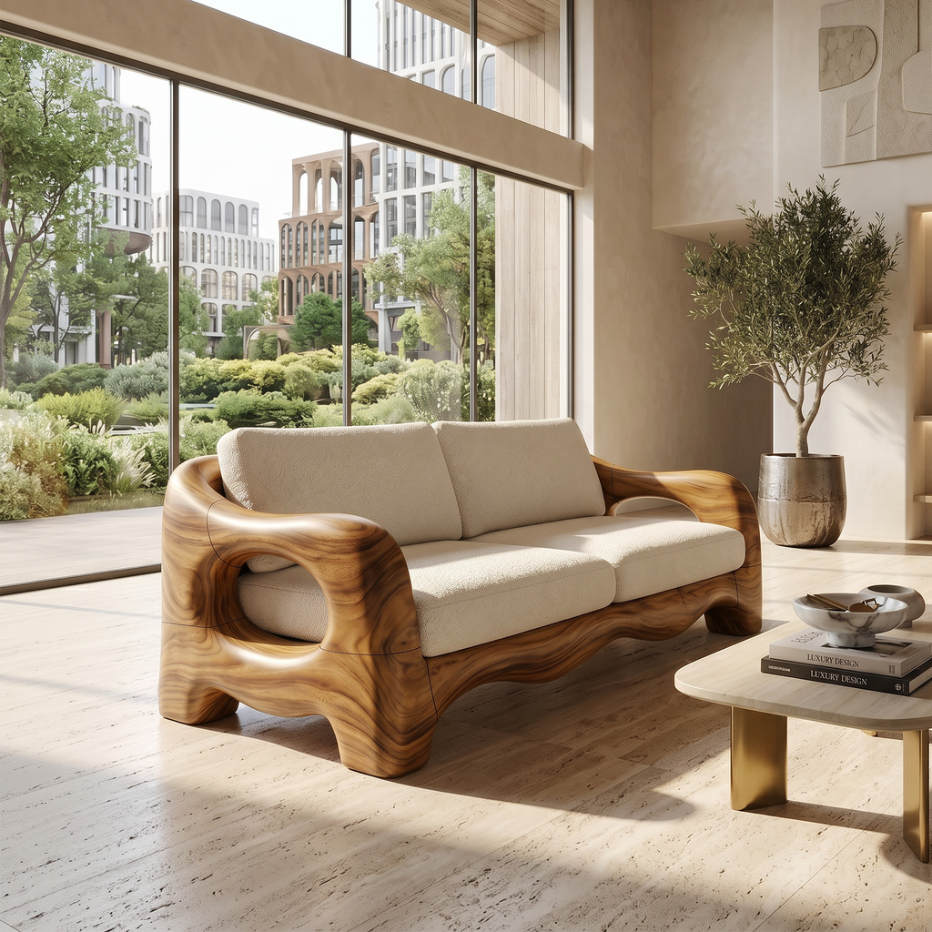 Looped Frame Curved Wood Sofa For Modern Apartments