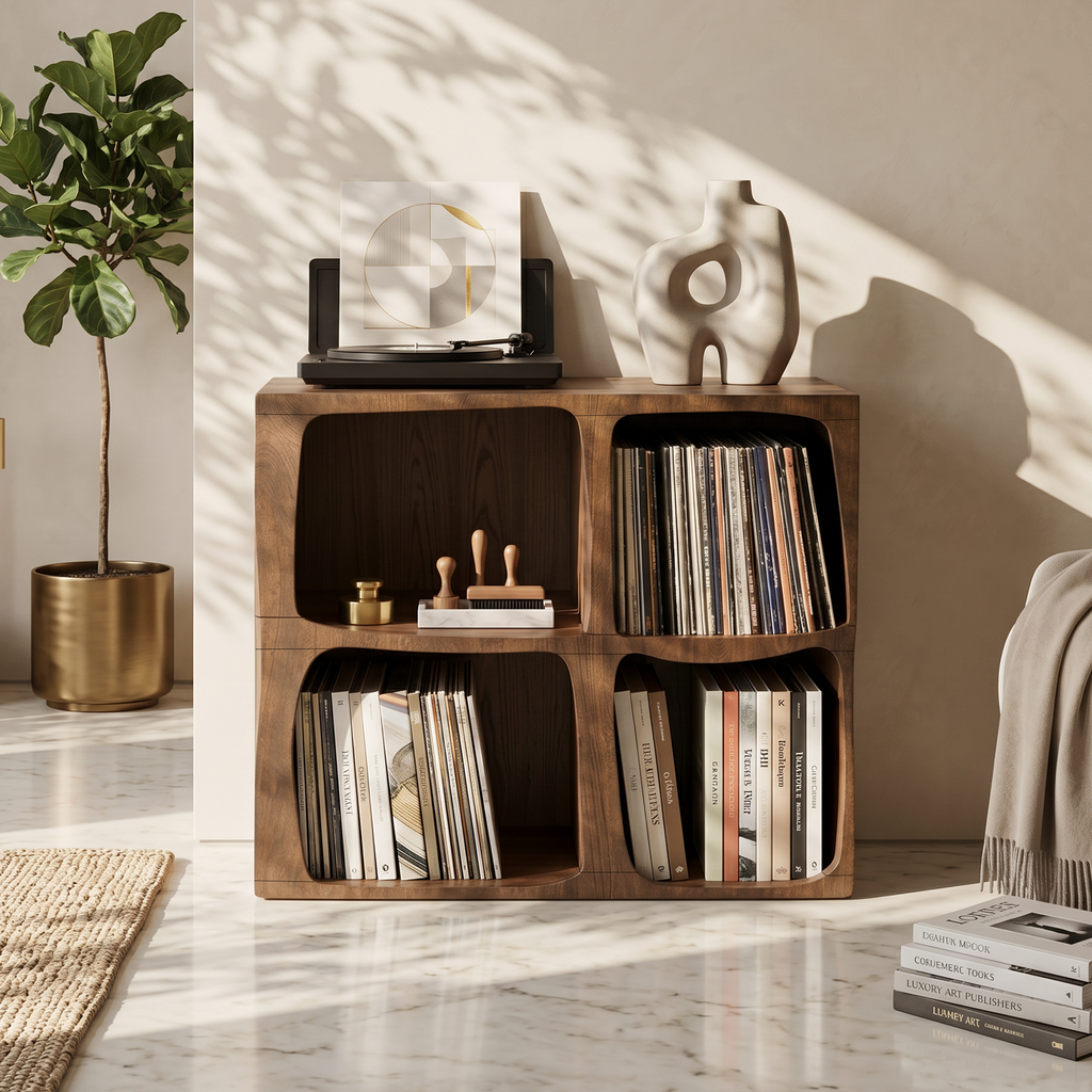 Live Edge Turntable and Vinyl Cabinet, 22 to 35 in High, 26-41 in