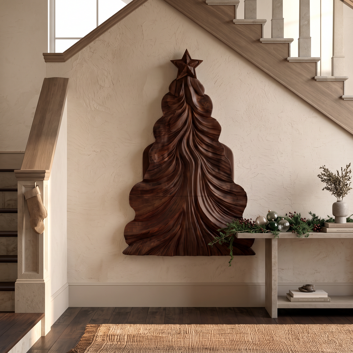 Openwork Curved Wooden Christmas Tree Decor, 50 Or 60 Inch Tall