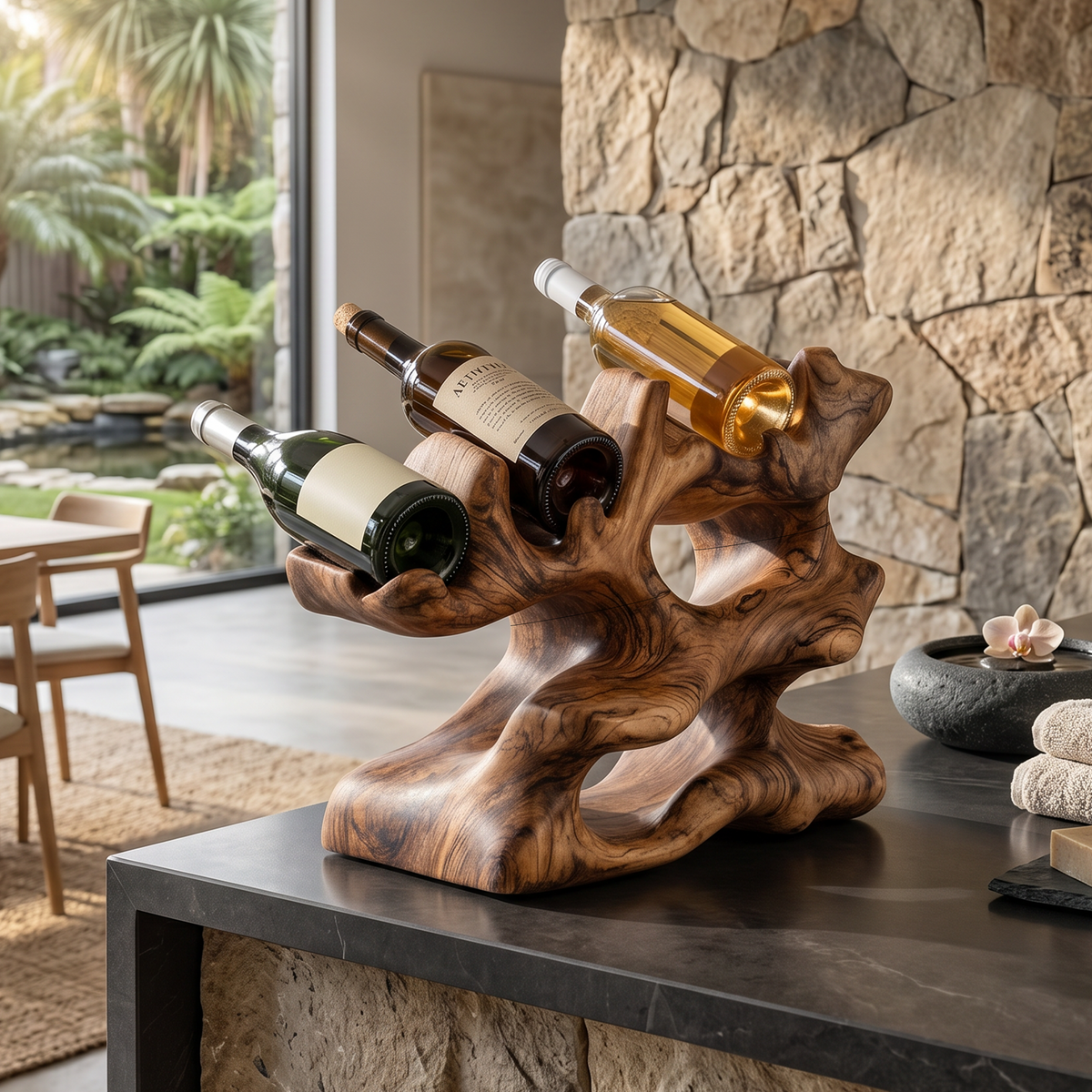 Freestanding Monkeypod Block Wine Holder for Kitchen Island