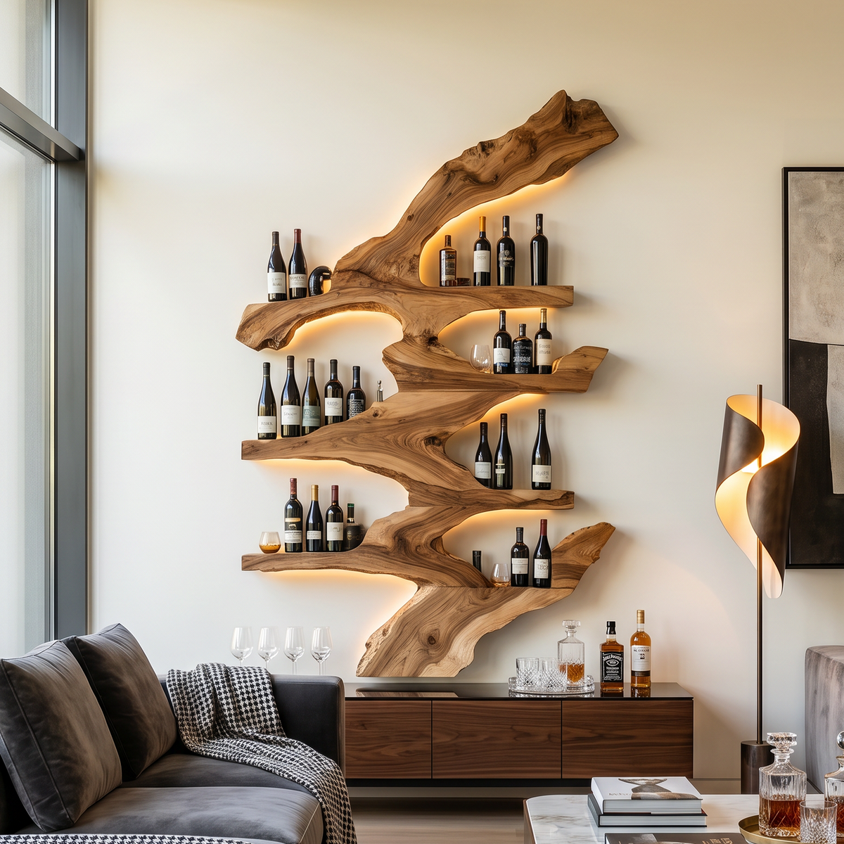 Slim 6-Inch Deep Wood Wine Bottle Wall Rack, 45 to 71 in Tall
