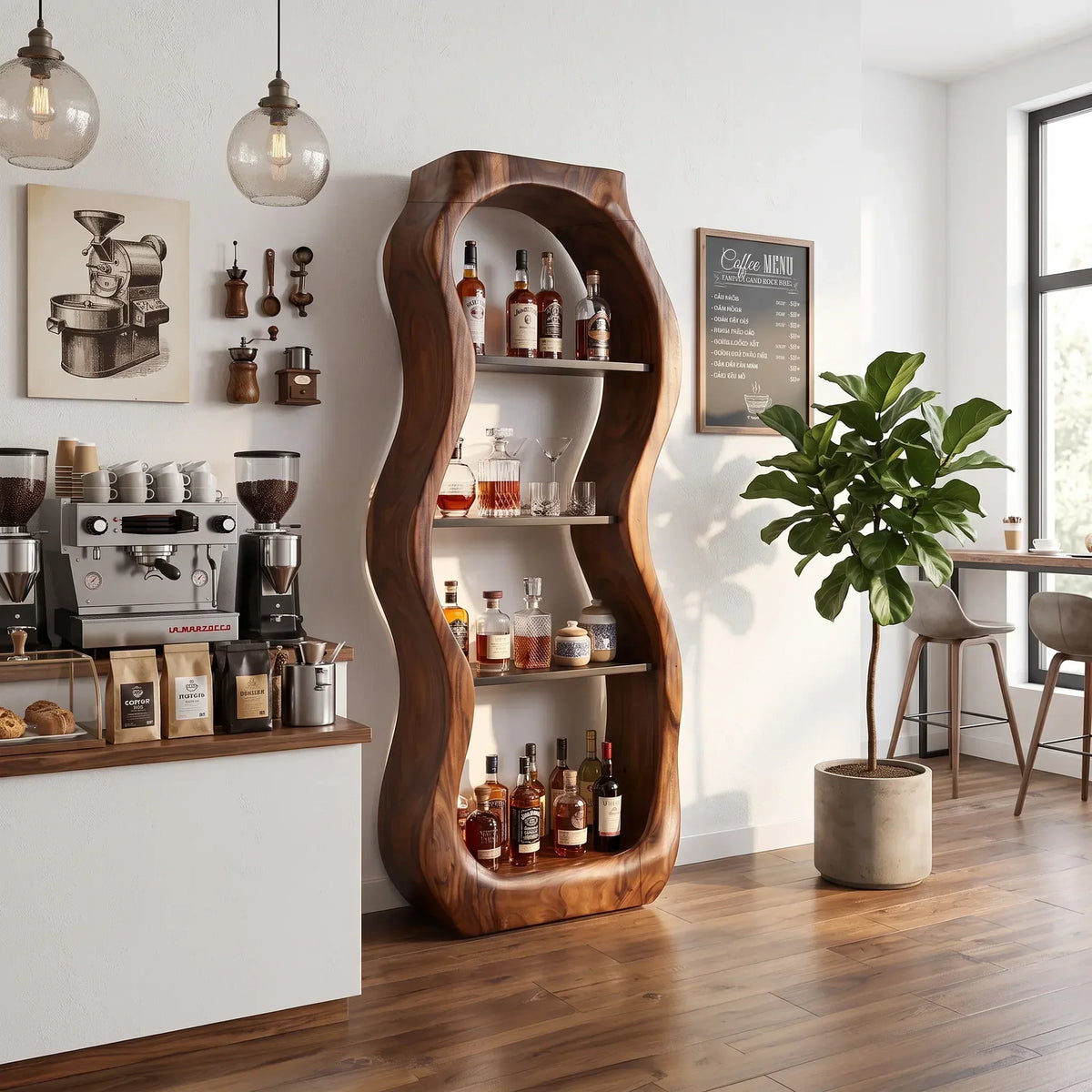 Handcrafted Sculptural Liquor Cabinet Modern Cafe