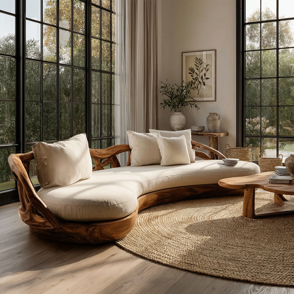 Contemporary Organic Sofa Solid Wood Frame Smooth Curved Design Living Room And Lounge
