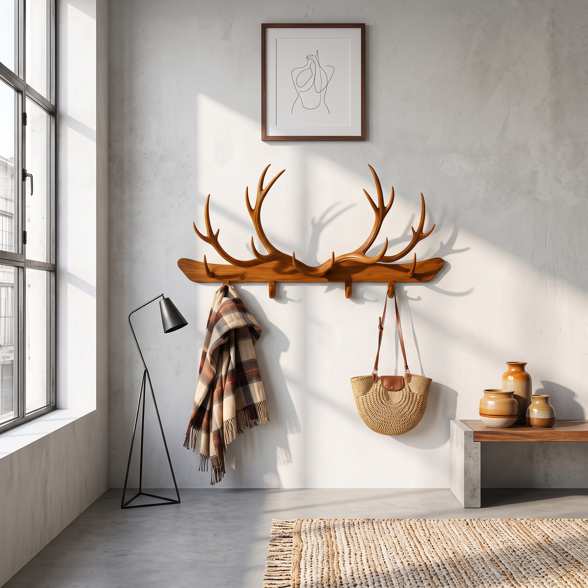 Antler Wall Rack for Entryway, Rustic Branch Coat and Hat Hanger
