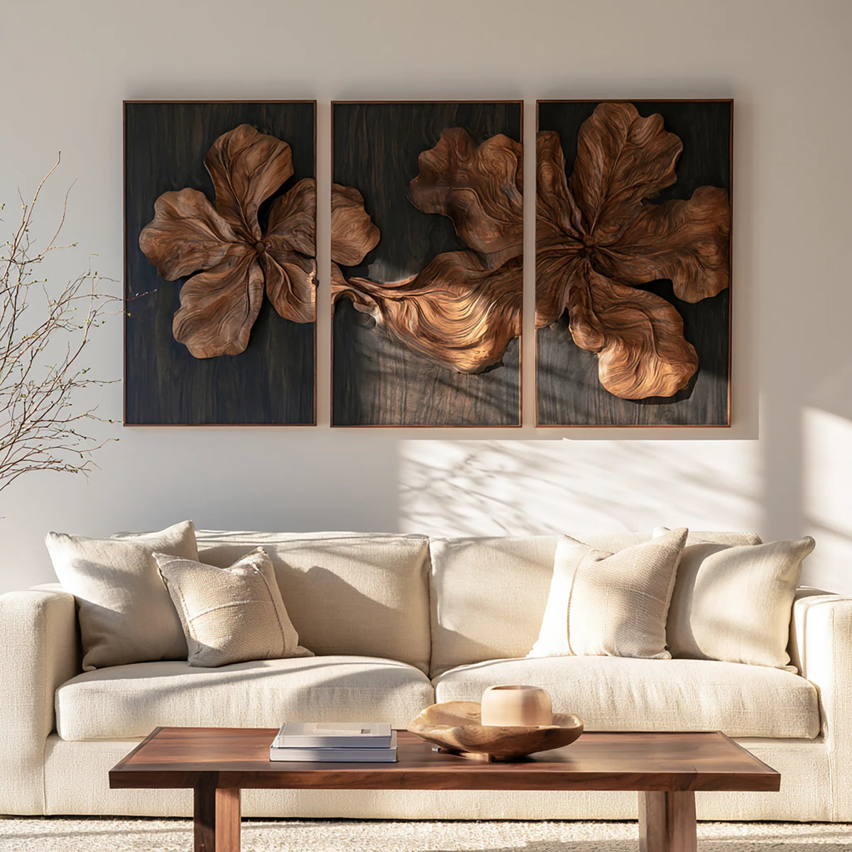 Handcrafted Floral Relief 3D Wall Decor Living Room