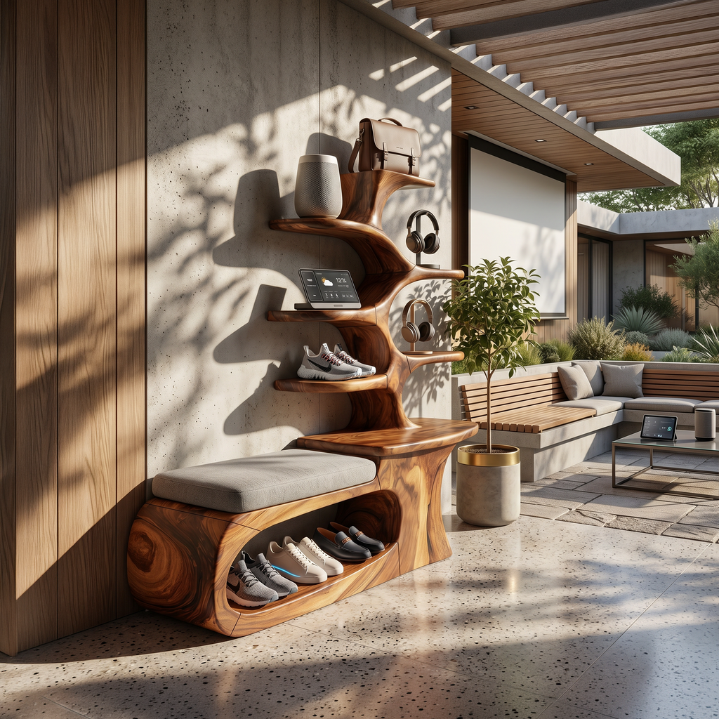 Japandi Solid Wood Shoe Rack Bench