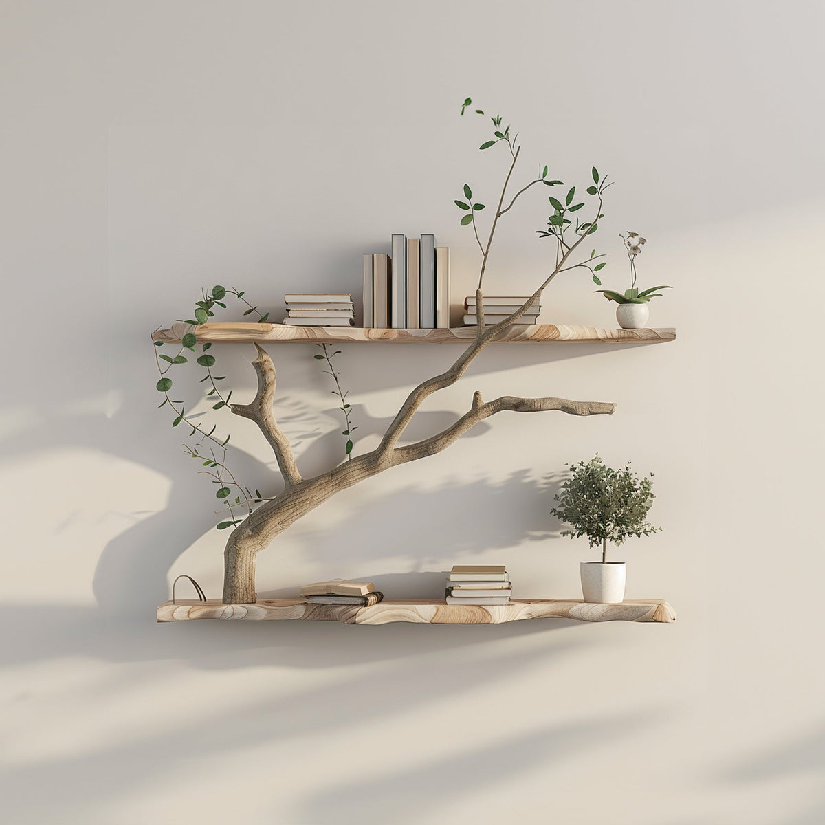 Live Edge Branch Corner Wall Shelf, Natural Driftwood Look, 45-65 In