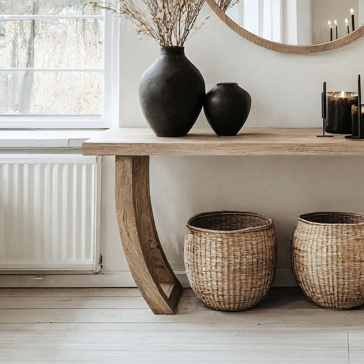 Handcrafted Natural Wood Entryway Console Table, Clean Lines