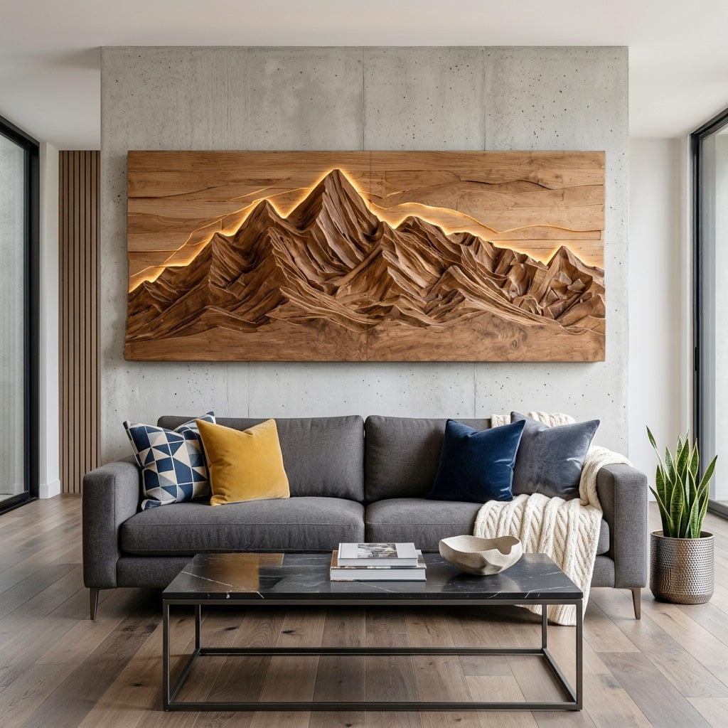 Mountain Wall Art With Layered Carved Design For Holiday Decor