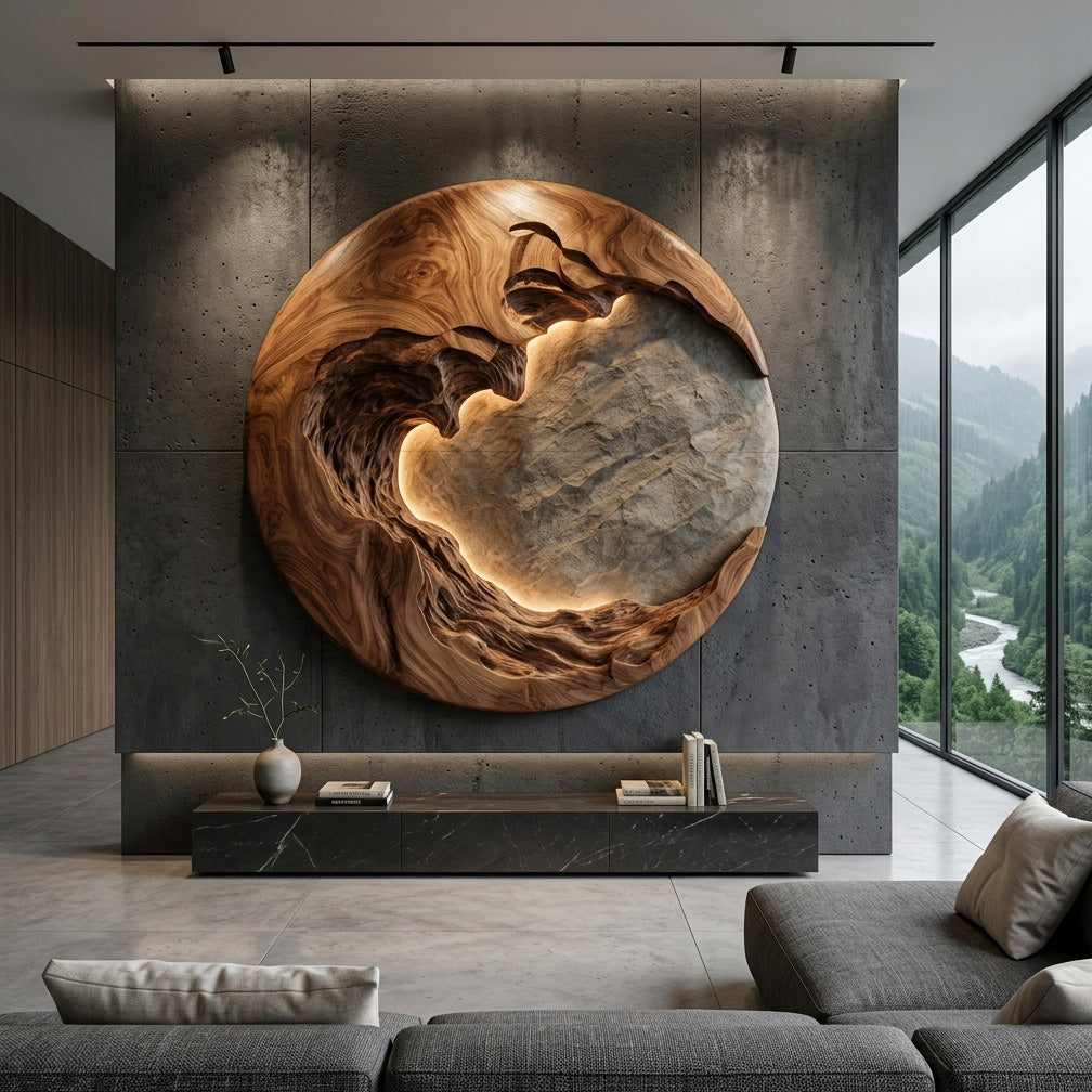 Organic Modern Round Wood Wall Art For Living Room