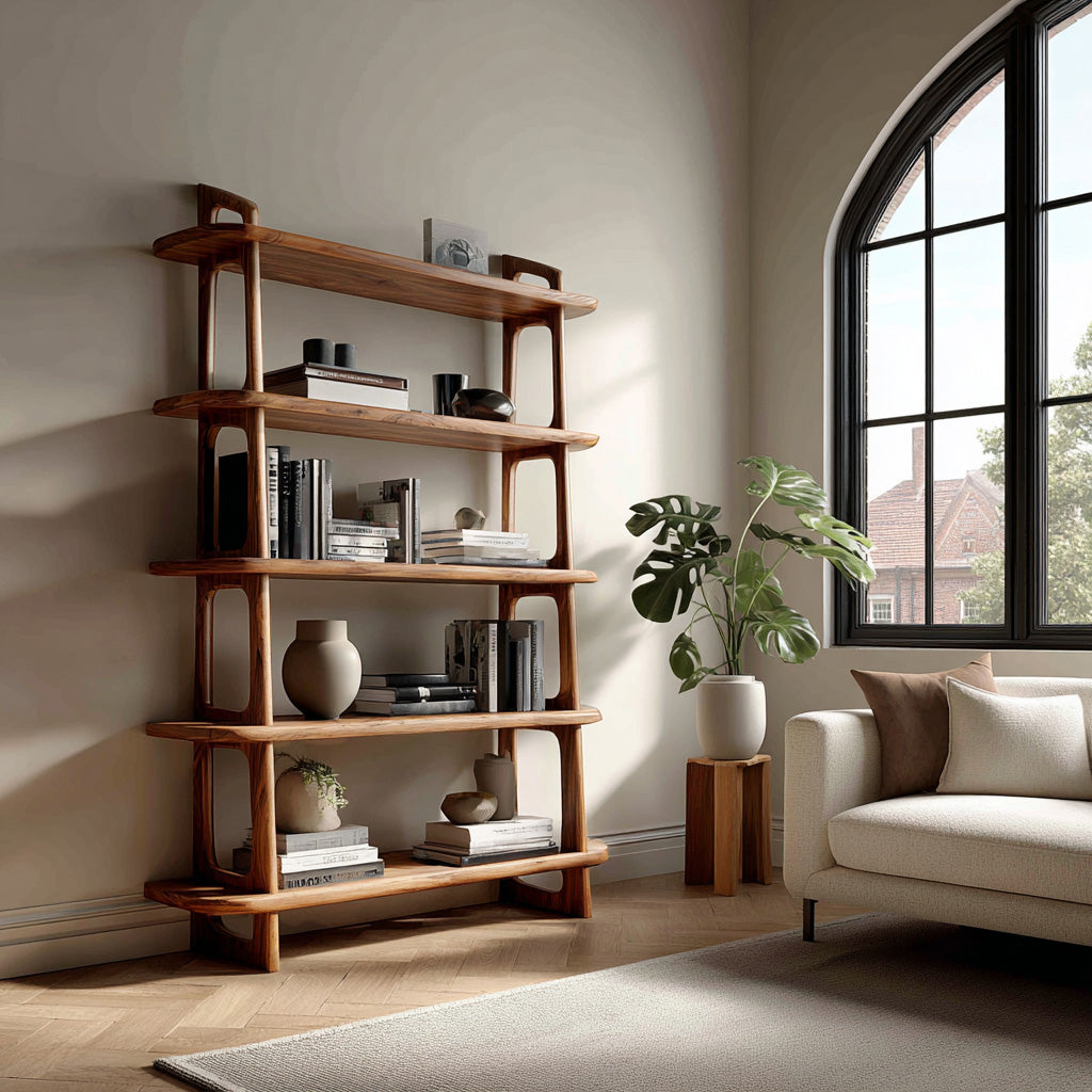 Slim Freestanding Wooden Corner Shelf Unit, 60 To 80 Inch Tall