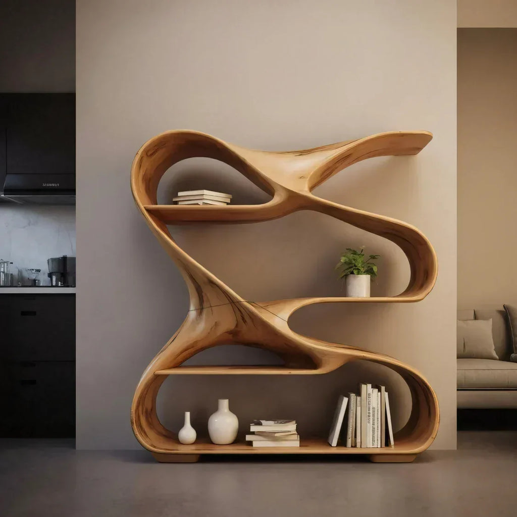 Freeform Curved Wood Display Shelf for Home Office, 47 to 79 in Tall