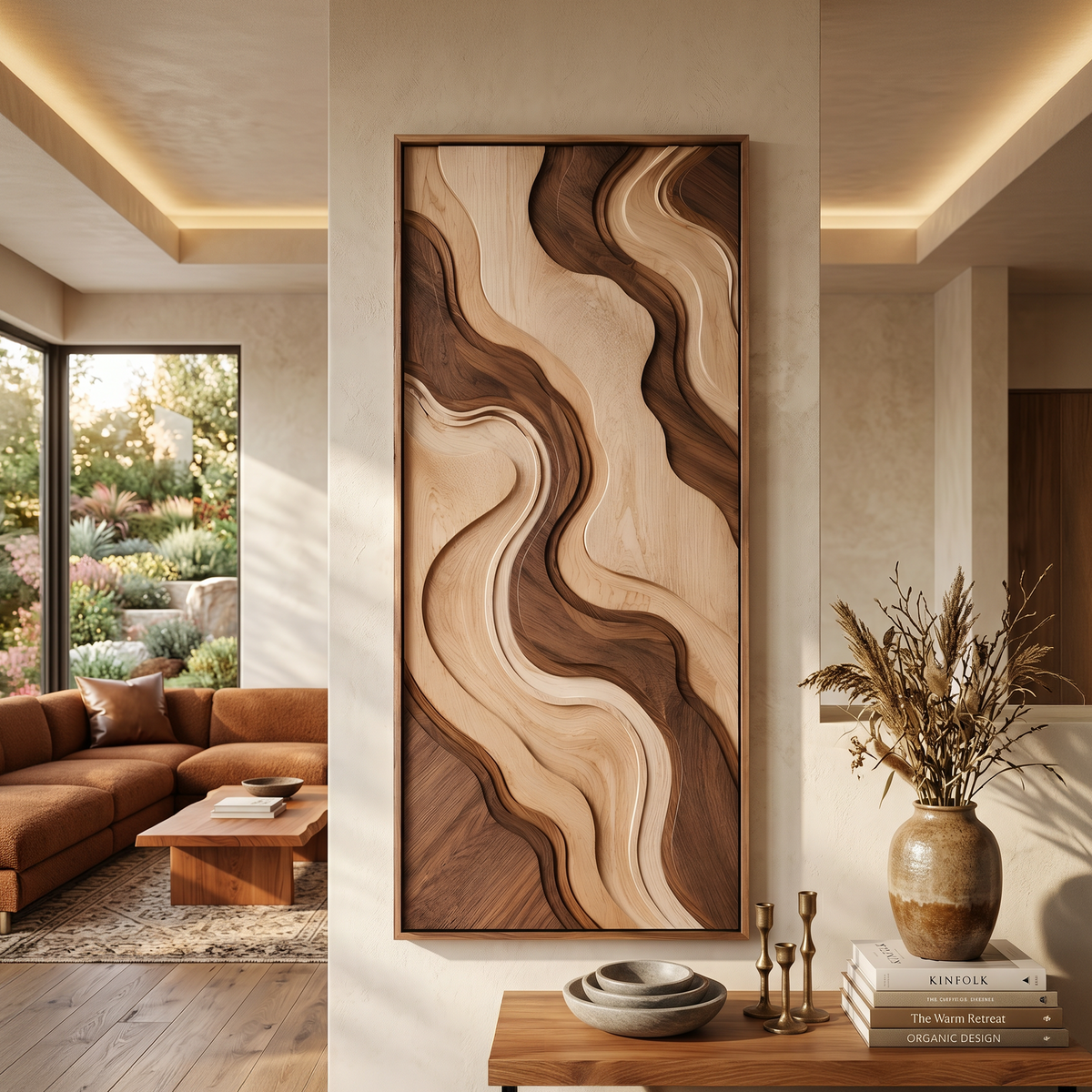 Tall Curved Line Carved Wood Wall Panel For Lounge Areas