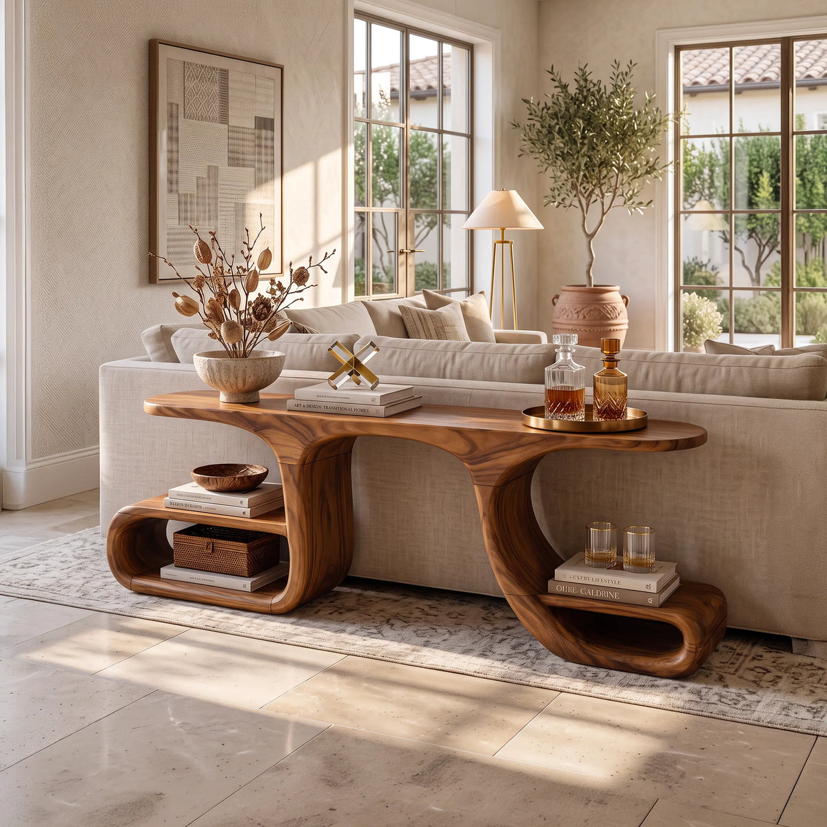 Finished-All-Round Flowing Console Table For Open Plan Rooms