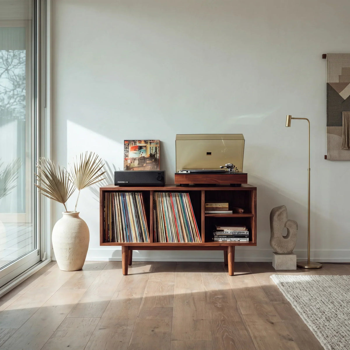 Minimalist Record Cabinet With Four Open Shelves For Interior