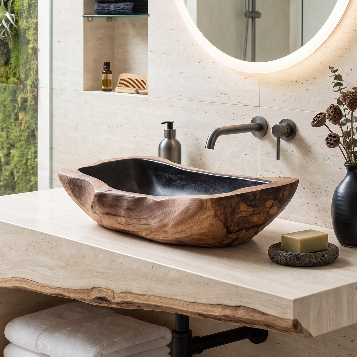 Farmhouse Rustic Wooden Vessel Sink For Home Bathroom