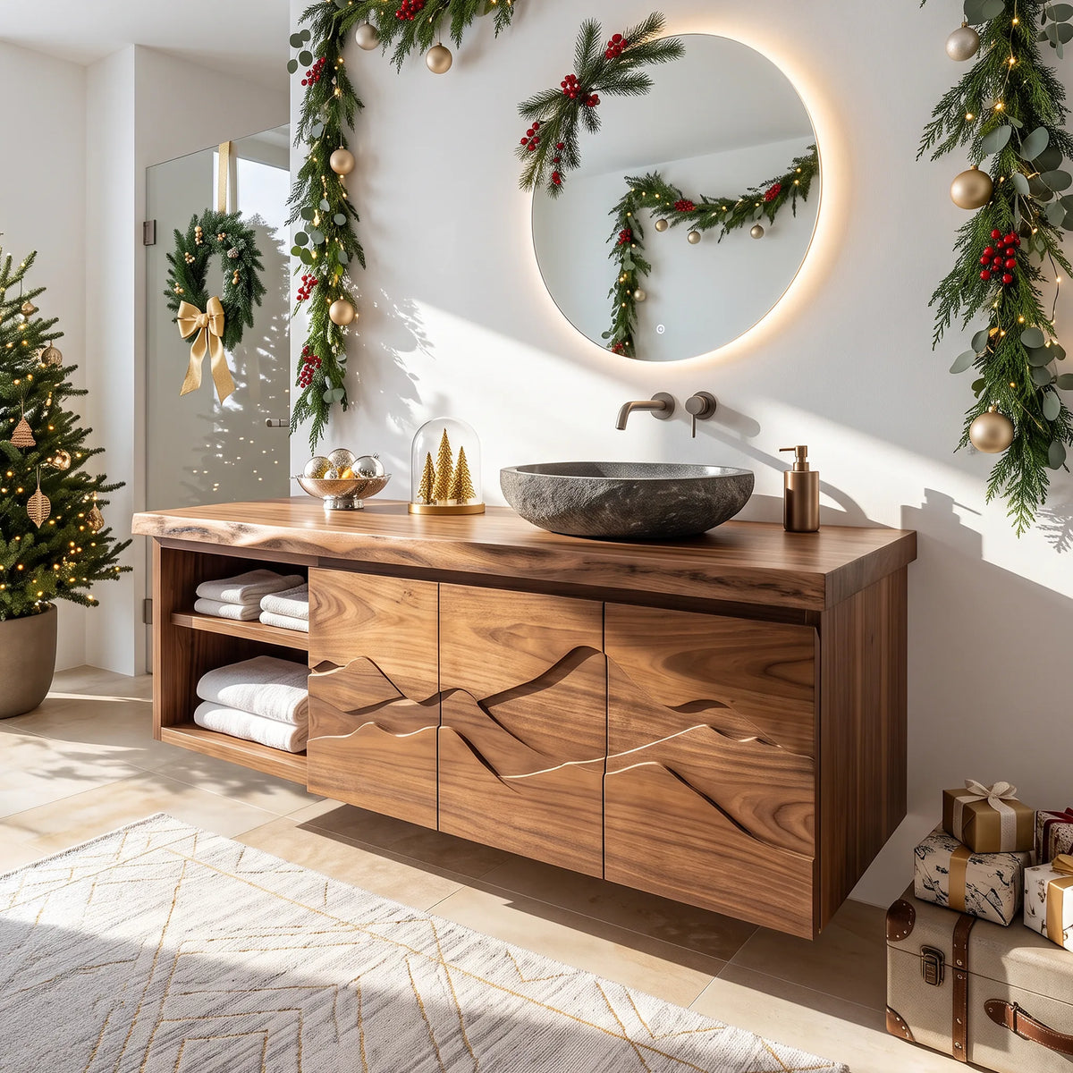 Enclosed Storage Wood Bathroom Vanity For Busy Master Ensuites