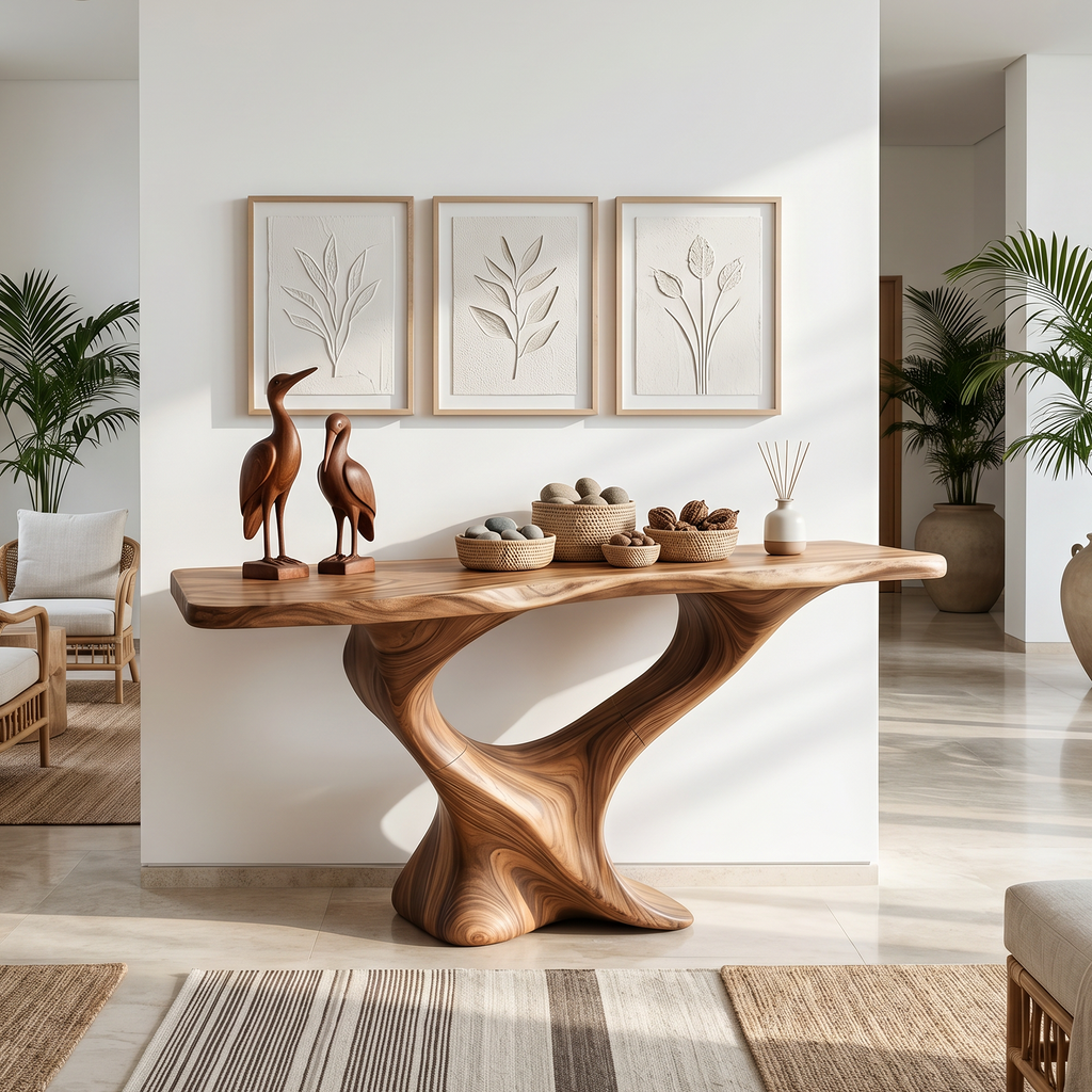 Wooden Console Table, Farmhouse Live Edge Entryway Sofa Table
