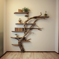 Floor-to-Ceiling Corner Branch Shelf, Dark Brown 84 x 72 x 8 Inches