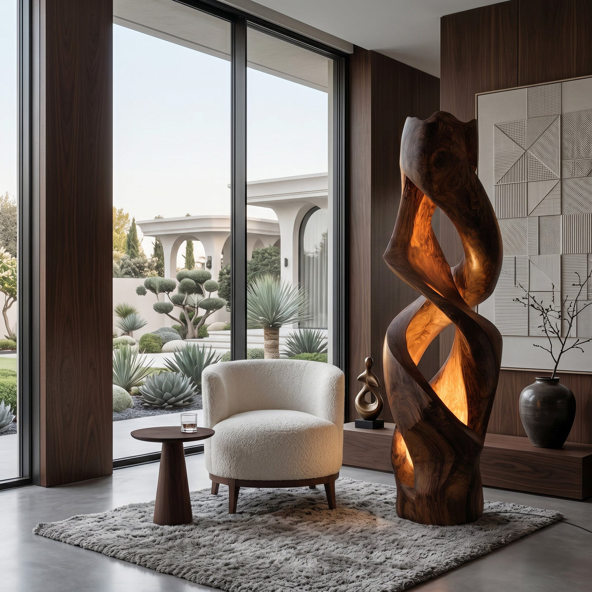 Twisting Wood Grain Floor Lamp With Ambient Glow, 47 to 71 Inch