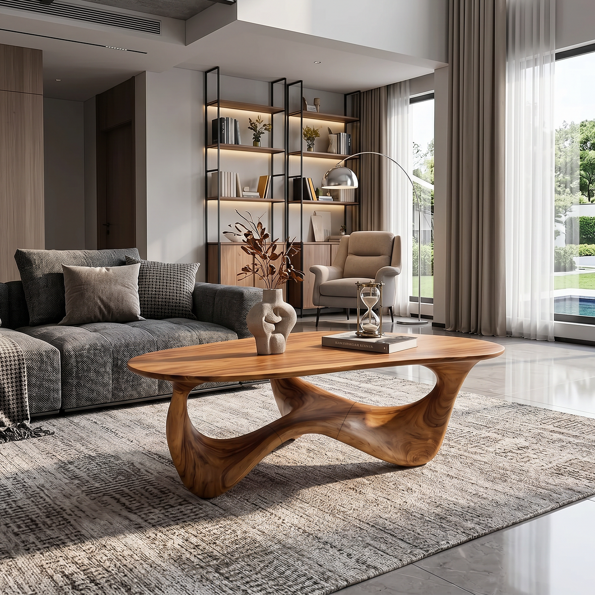 Low 16-Inch Rustic Wood Cocktail Table with Wide Top, 32 to 60 in