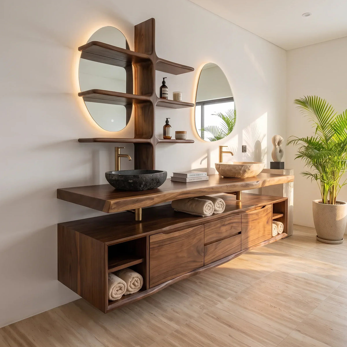 Tall Floating Wood Bathroom Vanity Cabinet, 47 To 83 Inch Wide