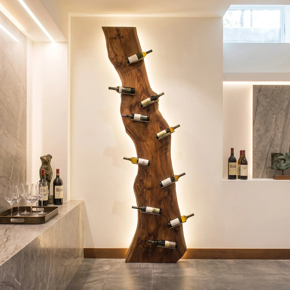 Modern Live Edge Wine Rack For Home Bar