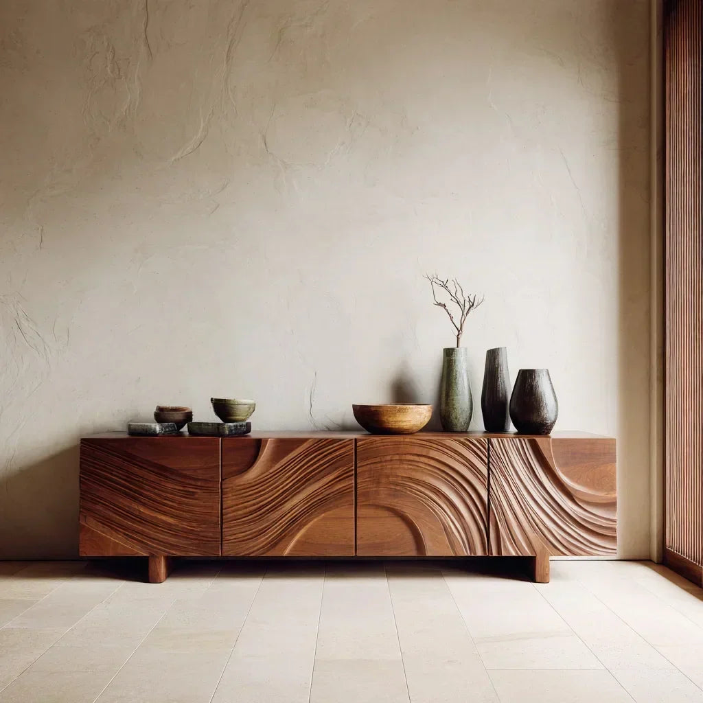 Contemporary Ripple Carved Sideboard For Entryway