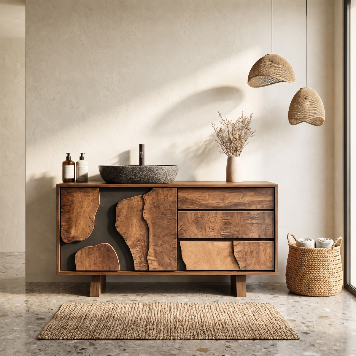 Contemporary Bathroom Cabinet Solid Wood Simple Clean Line Design Bathroom And Vanity Area