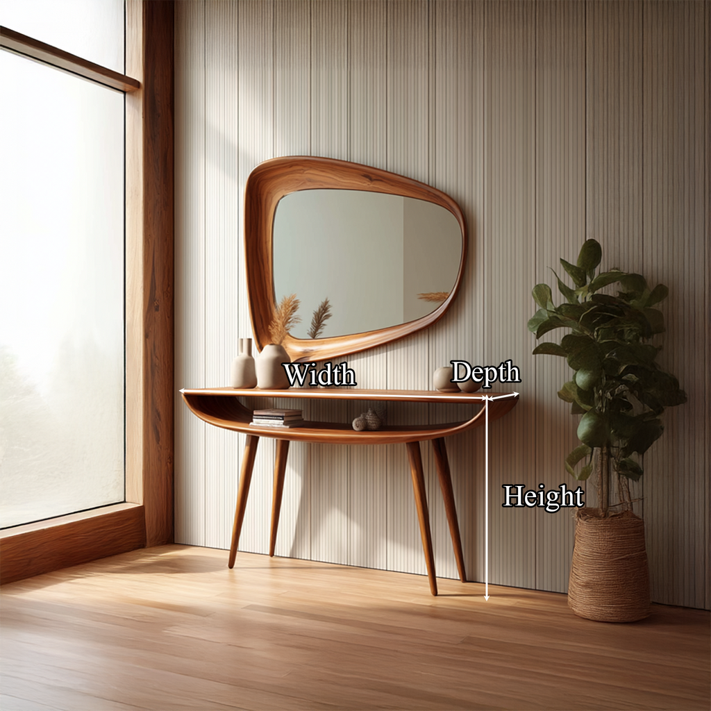 Curved Console Table, Mid Century Solid Wood Entryway Table