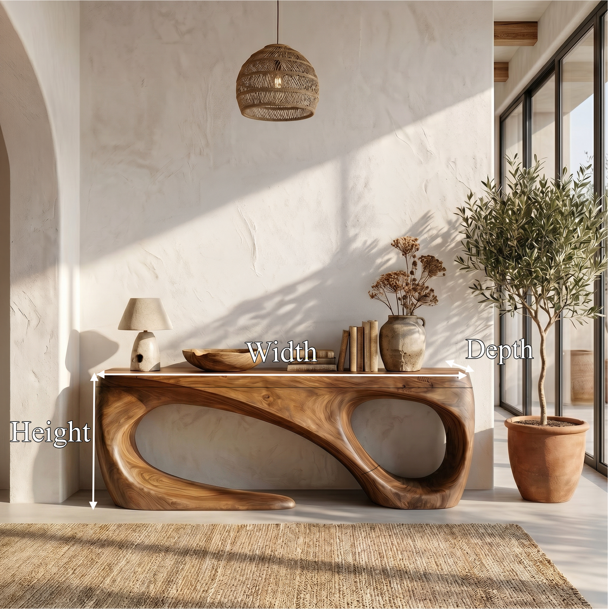 Live Edge Style Console Table, Flowing Handcrafted Wood Entryway Table