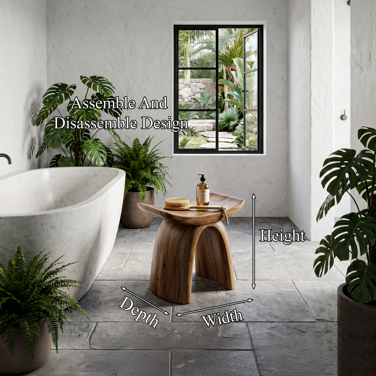 Organic Modern Solid Wood Shower Stool