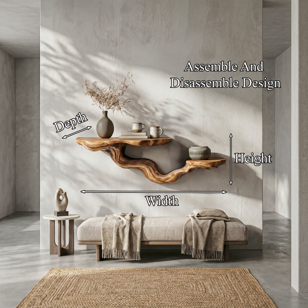Tree Branch Floating Shelf, Rustic Solid Wood Wall Mounted Organizer