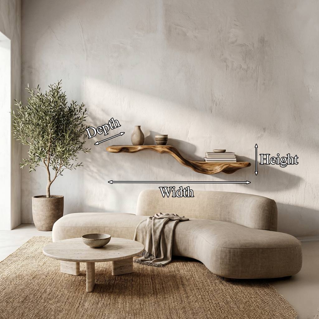 Organic Floating Shelf With Flowing Tree Branch Design