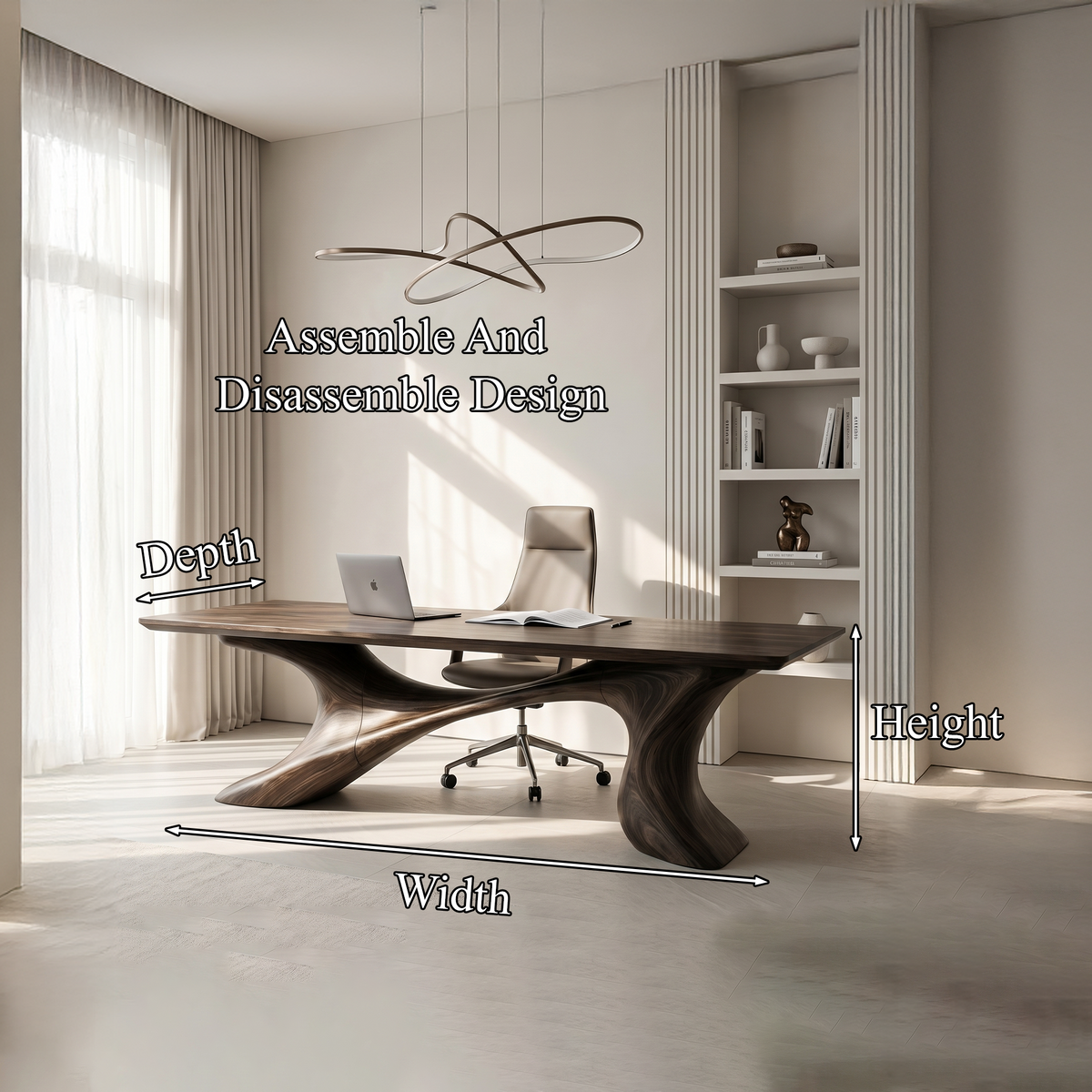 Sculptural Wood Office Desk, Organic Modern Executive Workstation
